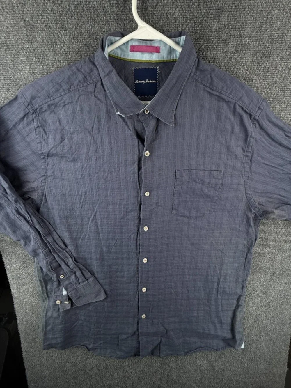Tommy Bahama Linen Cotton Blue Green Button Up Shirt Men Long Sleeve Woven *****